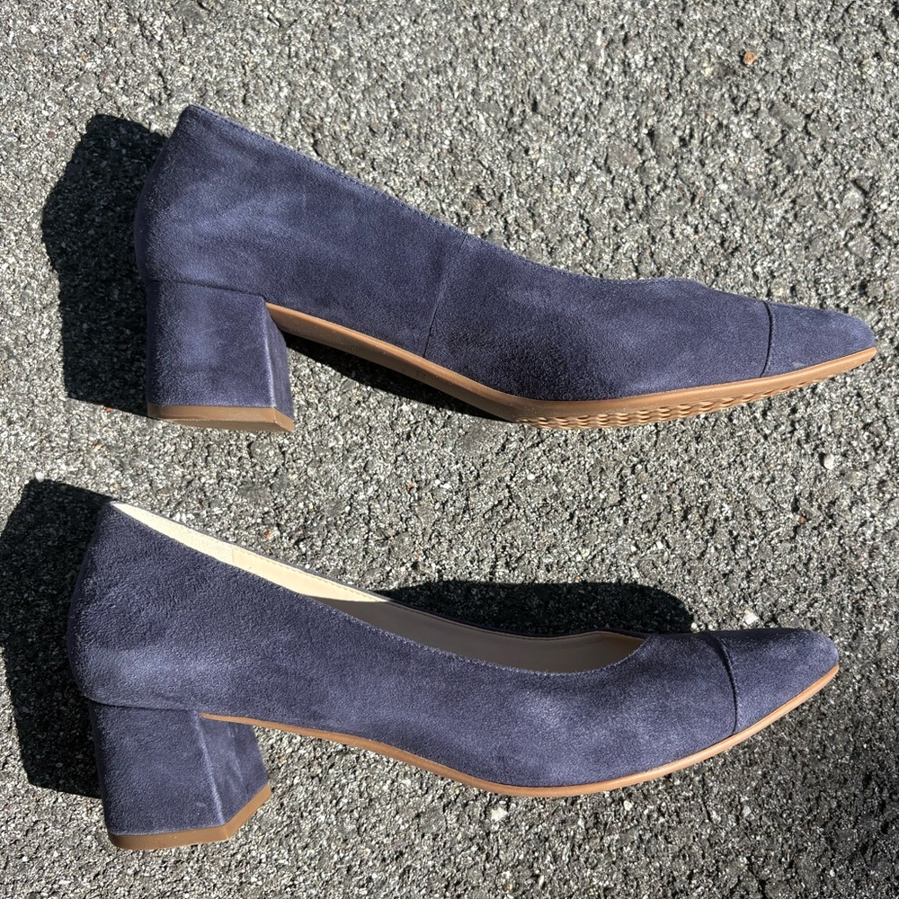 Cole Haan Grand.oS Alanna Blue suede Block Heels Size 9.5 - Picture 3 of 11